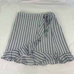 EUC J. Crew Blue and White Striped Ruffle Mini Skirt
